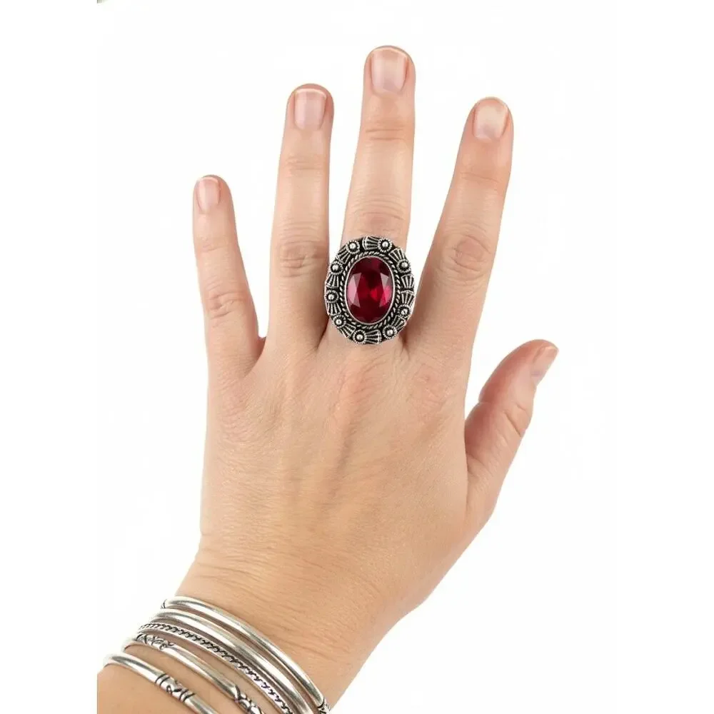 Rings Sz 8 9, Blue Red Amber Lot of 3 Bohemian German Silver Statement Vintage